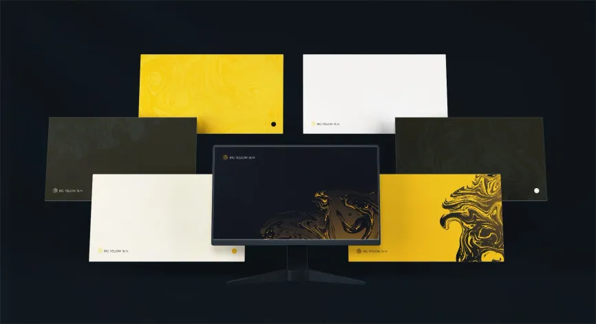 Big Yellow Sun pitch deck and presentation backgrounds in gold marble on navy