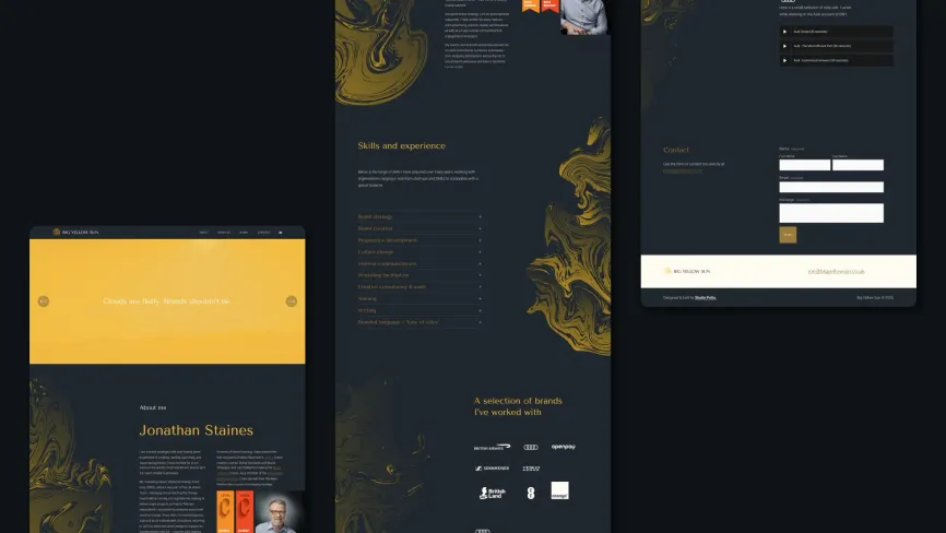 The Big Yellow Sun website on navy and gold