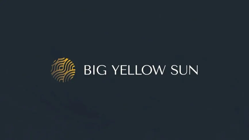 The Big Yellow Sun wordmark and sun mark on navy