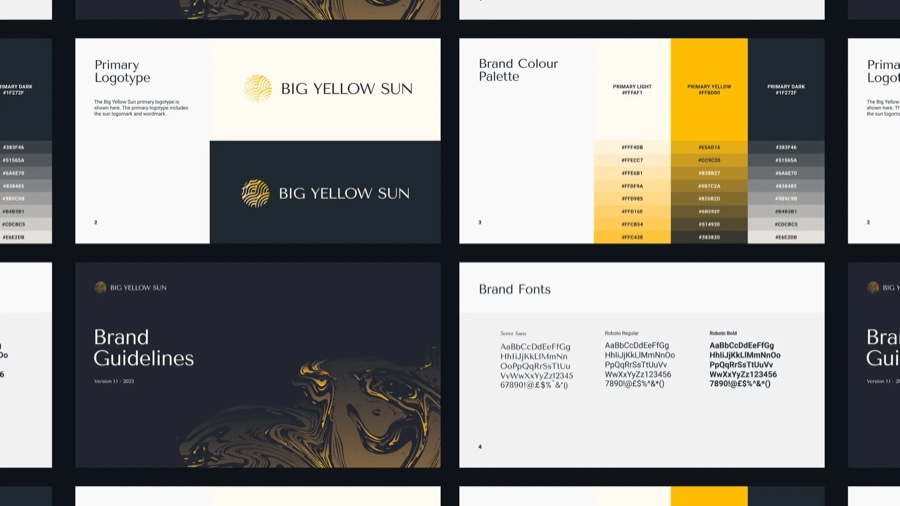A spread from the Big Yellow Sun brand guidelines