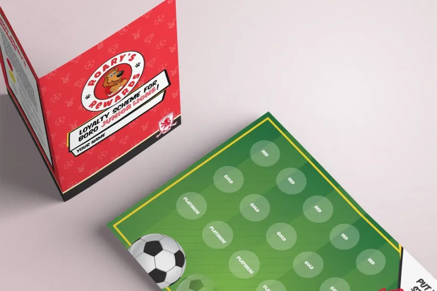 Roary's Rewards loyalty scheme leaflet and sticker sheet