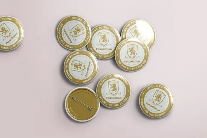 Round to the Pound pin badges