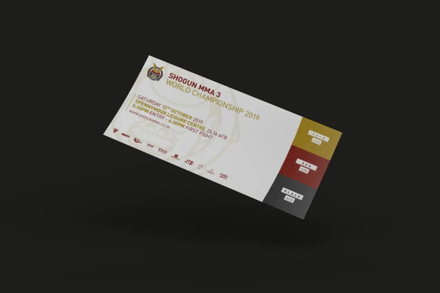 Shogun MMA 003 event ticket, Gold, Red and Black tiers