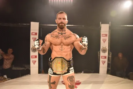 Shogun MMA fighter portrait, championship belt