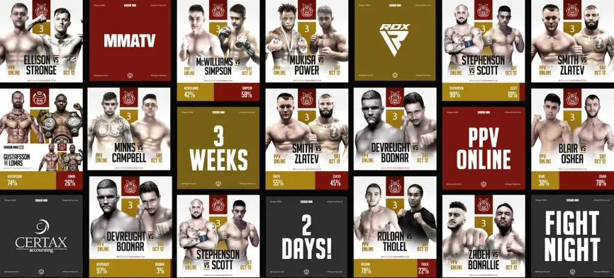Shogun MMA social media grid, fight predictions and countdown posts