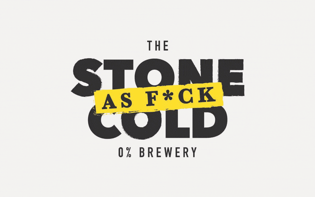Stone Cold AF full logo lockup with tagline, The Stone As F*ck Cold 0% Brewery