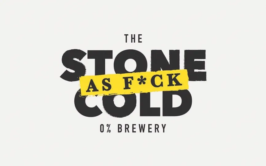 Stone Cold AF full logo lockup with tagline, The Stone As F*ck Cold 0% Brewery