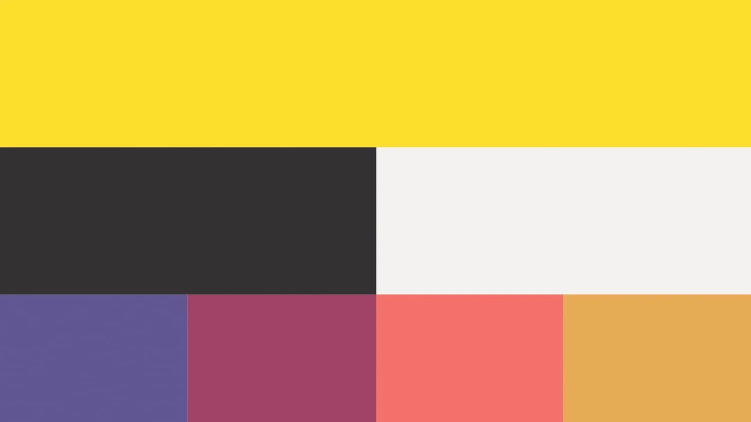Stone Cold AF colour palette, yellow, near-black, cream, and four product accent colours