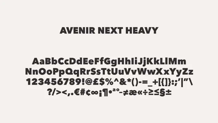 Stone Cold AF typeface specimen, Avenir Next Heavy