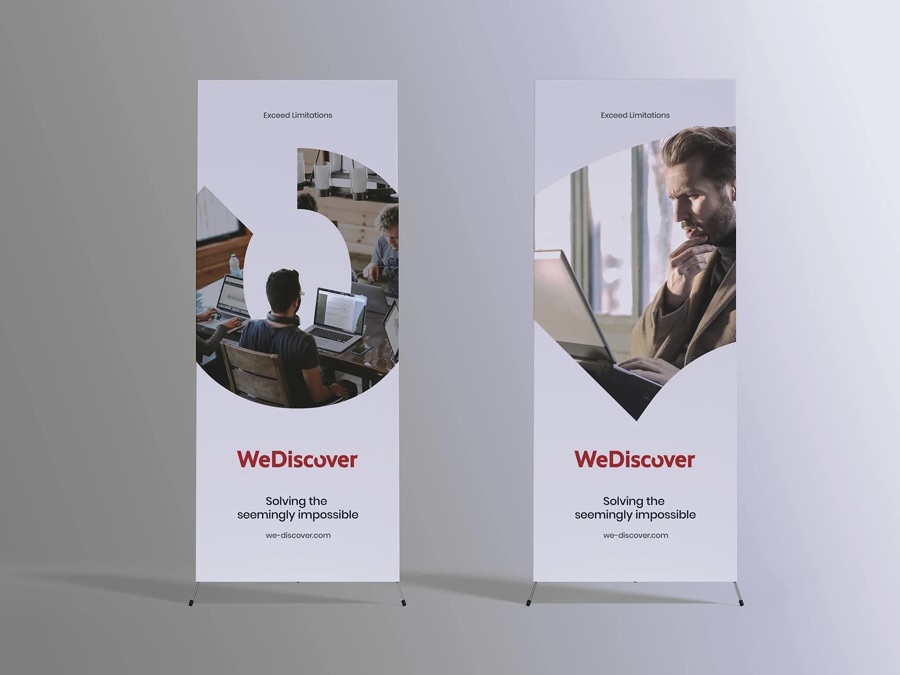 WeDiscover branding applied to exhibition banners